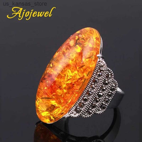 Anillos de clúster Ajojewel Tamaño 7-10 Expuesto High Gloss Gravel/Dark Green/Red/Transparent/Orange Stone Adecuado para mujeres bolsas de joyería vintage240408