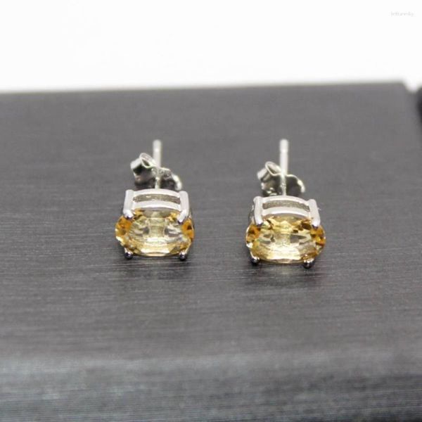 Anneaux de cluster AKAC Naturel Citrine 925 Boucles d'oreilles en argent sterling environ 5 7 mm