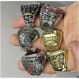 Cluster anneaux Alabama 6pcs Crimson Tide Saban National Football Team Championship Ring avec Boîte d'affichage en bois Souvenirs Men Fan Gift Dhs2k