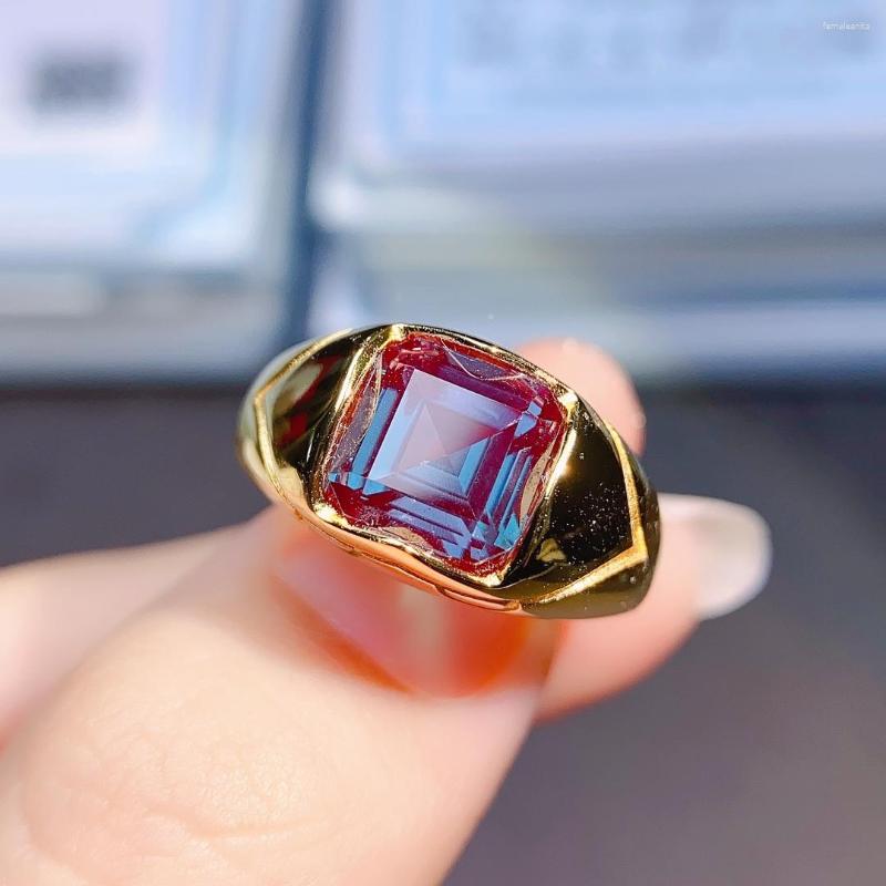 Кластерные кольца Александрит Кольцо кольцо мужская принцесса срезать цвет, изменяющий драгоценный камень июньский камень стерлинговый серебряный обещание