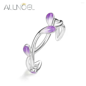 Anillos de racimo Allnoel 925 plata esterlina ajustable para mujeres esmalte púrpura único romance flor primavera banquete joyería regalos