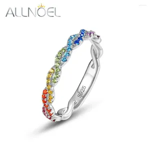 Anneaux de cluster ALLNOEL 925 Sterling Silver pour les femmes Summer Coloré Rainbow CZ Zircon Twist Ring Trendy Cadeaux d'anniversaire Fine Bijoux