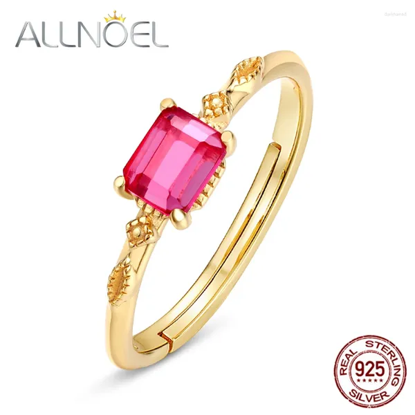 Cluster anneaux AllNoel 925 Engagement de bijoux en argent sterling pour femmes 5 mm Corundum rouge zircon zircon ajusté princesse cadeau