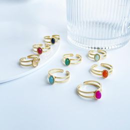 Clusterringen Amaiyllis 18k goud licht luxe natuursteen ingelegde verstelbare wijsvingerring niche mode open sieraden voor vrouwen