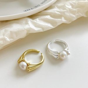 Clusterringen Amaiyllis 925 Sterling Silver Light Luxe Mode Barok Pearl Open Ring Niche Index Finger Sieraden