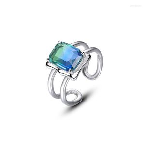 Bagues de cluster Amaiyllis 925 Sterling Silver Minimalist Gradient Tourmaline Index Finger Ring Personnalité Open Jewelry