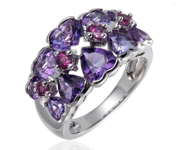 Bagues en grappe Améthyste et Rhodolite Rhodium sur bague en argent sterling. Amour Fine Alliances Pour Couple Bijoux Femmes