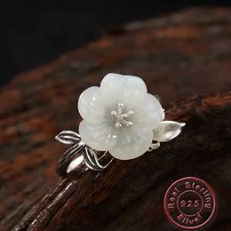Anillos de racimo Amxiu 925 plata esterlina anillos abiertos ajustables anillo de flor de piedra natural joyería de mujer para anillos de boda accesorios Bijoux L240315