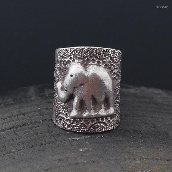 Anillos de racimo Amxiu Tailandia elefante anillo Vintage plata antigua grande ancho para Mujeres Hombres abierto 925 joyería hecha a mano