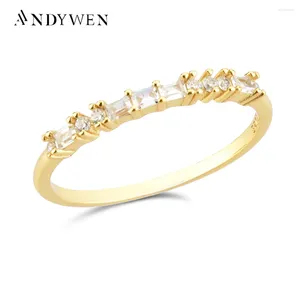 Bagues de cluster Andywen 925 Sterling Silver 2024 Gold Square Zircon CZ Party Ring Clair Spécial Femmes Cristal Cadeau De Mariage Fine Bijoux