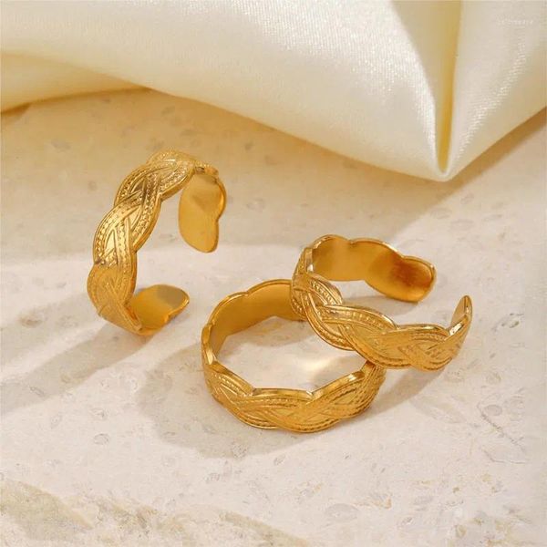 Anillos de racimo ANENJERY 316L Acero inoxidable Multi Capa Intersect Twist Anillo abierto para mujeres Niche Retro Party Jewelry Anillos Mujer