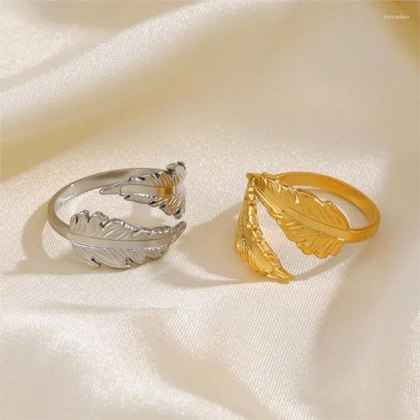 Anillos de racimo ANENJERY 316L Acero inoxidable Anillo abierto de pluma irregular para mujeres Hombres Joyería de fiesta ajustable de moda al por mayor