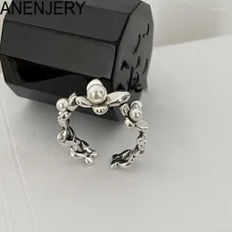 Anneaux de cluster Anenjery Butterfly Pearl Open Ring pour femmes Light Luxury Design Niche Index Finger Party Bijoux Accessoires Anillos