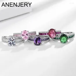 Cluster anneaux Anenjery plusieurs couleurs anneau zircon pour les femmes bijoux cristalloïdes brillants cadeaux d'anniversaire anillos