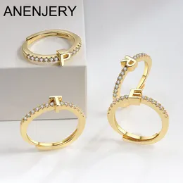 Bagues de cluster Anenjery brillant Micro Zircon A-Z 26 lettres pour York Girl exquis luxe réglable bague de fiançailles bijoux