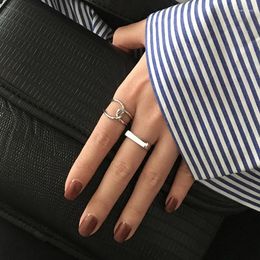 Anneaux de cluster Anenjery Argent Couleur Lisse Rectangle Ouvert Bague Pour La Mode Simple Femmes Hommes Géométrique Bijoux Cadeaux En Gros S-R699