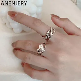 Cluster Ringen ANENJERY Zilver Kleur Glad Liefde Hart Opening Ring Mode Twist Thaise Vinger Voor Vrouwen Mannen Partij Sieraden S-R915