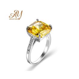 Cluster Rings Anillos Yuzuk 925 Sterling Sier Yellow Rec Topaz Betrokkenheid voor vrouwen Vrouw Luxe feest Geschenktje Wedding Sieraden Drop de DHGS0