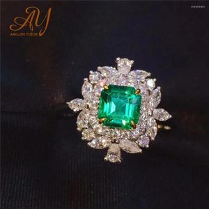 Bagues de cluster Anillos Yuzuk Mode Argent Pour Femmes Vert Simulé Pierre Émeraude Bandes De Mariage Bijoux Bague Cadeau En Gros