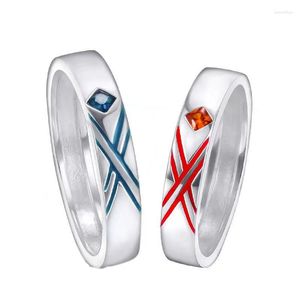 Cluster ringen anime lieveling in de franxx verstelbare paar ring 925 sterling zilver rood blauw email vinger cosplay feest sieraden cadeau