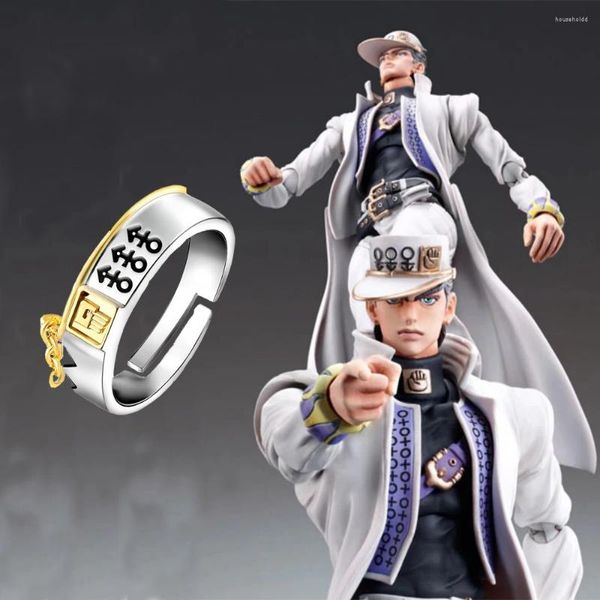 Bagues de cluster Anime JoJo's Bizarre Adventure Cool Figure Kujo Jotaro Bague d'ouverture réglable Unisexe Cosplay Prop Accessoires Cadeau