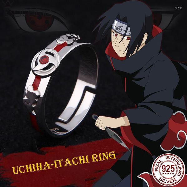 Anillos de racimo Anime Uchih-Itachi Sharingan Cosplay 925 Anillo de dedo ajustable de plata esterlina para hombres Joyería Mujeres COS Props Regalos de cumpleaños