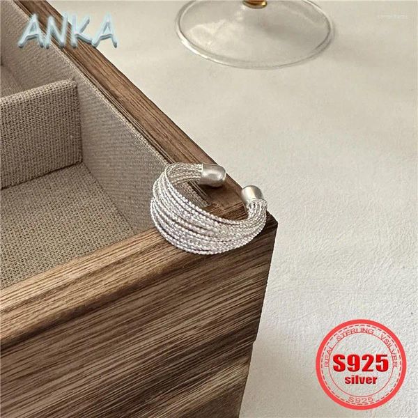 Anillos de clúster Anka S925 Línea de múltiples capas de plata Anillo de mujeres hecho a mano Joya de moda simple al por mayor