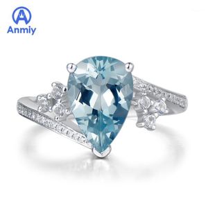 Cluster ringen Anmiy Elegant Water Drop-Sheed Light Sea Topaz Dames Fashionable Blue Open Ring1