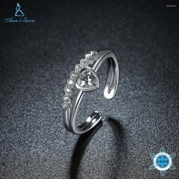 Bagues de cluster AnnSnow Engagement pour femmes 925 Bague en argent sterling romantique classique coeur cubique zircon pierre fine bijoux