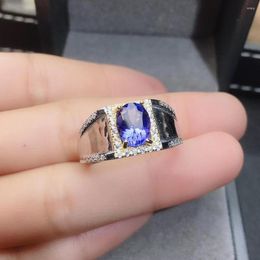 Bagues de grappe cadeau d'anniversaire naturel et véritable tanzanite bague de luxe pierre précieuse 925 bijoux fins en argent Sterling