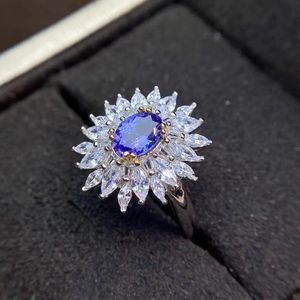 Bagues en grappe Cadeau d'anniversaire Bague en tanzanite Fiançailles de mariage naturel et réel pour les femmes en argent sterling 925