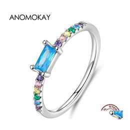 Bagues de grappe Anomokay arc-en-ciel cubique zircone pierre déclaration doigt pour fiançailles de mariage Sier 925 bague bijoux livraison directe Dhujw