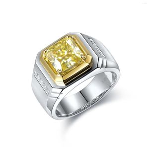 Bagues de cluster ANSTER Mens Ring 925 Sterling Silver 3.0 Radiant Cut Yellow Moissanite Charm Diamond Jewelry For Male