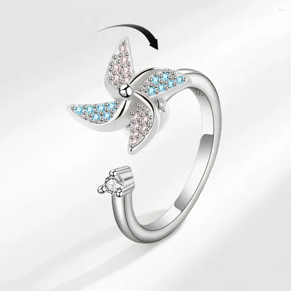 Anneaux de cluster Anti-Stress réglable ouvert pour les femmes Fidget Spinner Moulin à vent Or Cristal Anxiété Relife Bague Bague Femme