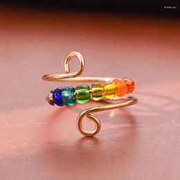 Anillos de racimo Anti estrés Anillo de ansiedad juguetes giratorios de bobina Las mujeres espirales giran cuentas de arco iris coloridas regalos libremente ajustables