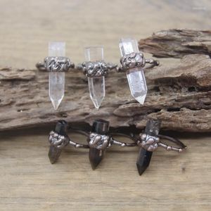 Cluster Anneaux Lunette En Cuivre Antique Smoky QuartzCrystal Hexagon Point Healing Crystal Tower Band Ring Jewelry Drop QC4009