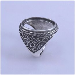 Anneaux de cluster Finition antique Sterling Silver Man Bague Réglage 16mm 22mm Agate Ambre 925 Bijoux DIY Fournisseur