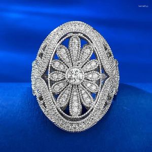 Cluster anneaux antique Lady Moisanite Diamond Ring Real 925 Sterling Silver Engagement Band de mariage pour femmes Party Promise Bijoux