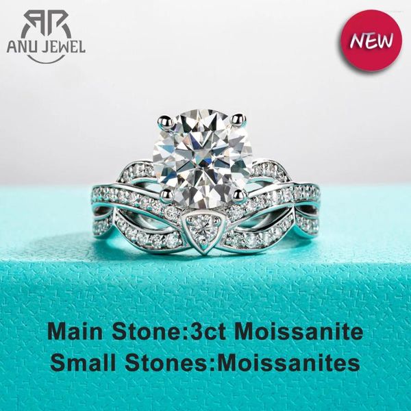 Bagues de cluster Anujewel 3ct Moissanite Bague de fiançailles 925 Sterling Silver Plaqué D Couleur Lab Créé Diamond Crown Mariage pour les femmes