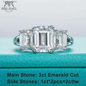 Cluster Ringen AnuJewel 5cttw Emerald D Kleur Moissanite Verlovingsring 925 Sterling Zilver Drie-Stenen Ring Voor Vrouwen Sieraden Groothandel L240315