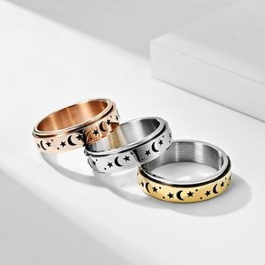 Cluster Ringen Angst Fidget 6mm Rvs Moon Star Spinner Ring Voor Vrouwen Mannen Maat 5-12