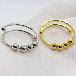 Cluster Ringen Angst Ring Vier Kralen Micro Slide Voor Vrouwen Spinner Fidgets Draaien Vrij Draaiend Anti Stress Accessoires Sieraden Geschenken