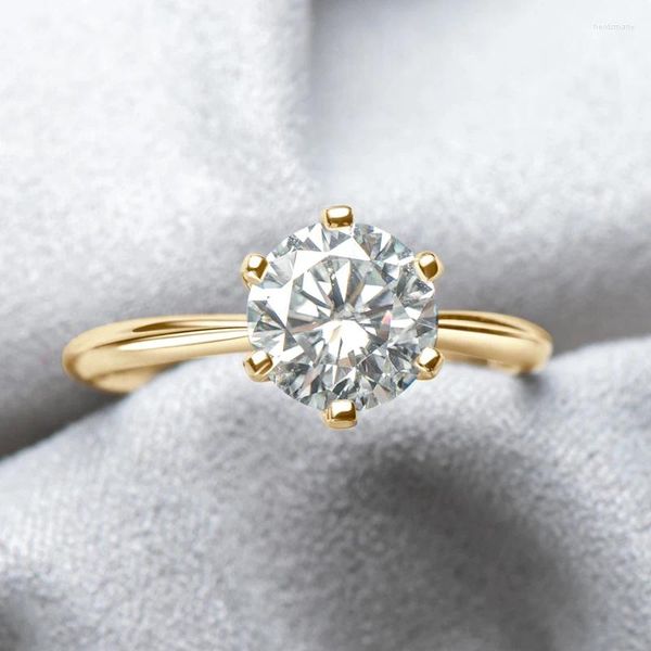 Anillos de racimo Anziw 0.5-3.0CT Moissanite Solitaire Anillo Plata 925 14K Chapado en oro Banda de compromiso de boda para mujeres Joyería con