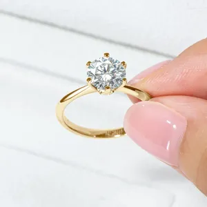 Anillos de racimo Anziw 3.0CT Moissanite Solitaire Anillo Amarillo Chapado en oro 2CT Compromiso Alianza de boda 925 Joyería certificada de plata para mujeres