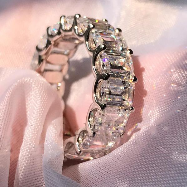 Anillos de racimo Anziw 6x4mm corte esmeralda banda de boda eterna para mujeres 925 plata Sona diamante simulado anillo de compromiso joyería