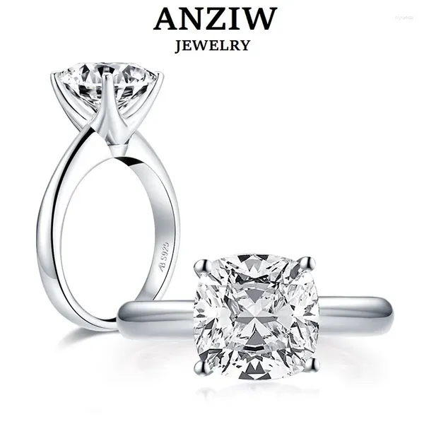 Anneaux de cluster Anziw 925 Sterling Silver 3.0ct Coussin Cut Solitaire Bague de fiançailles Simulé Diamant Bijoux de mariage pour les femmes