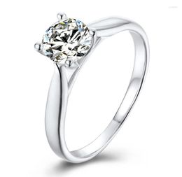Cluster ringen Anziw vier tanden 925 Sterling Silver Moissanite Diamond 5mm Solitaire ronde bruiloft verloving Women Jewelry7201671