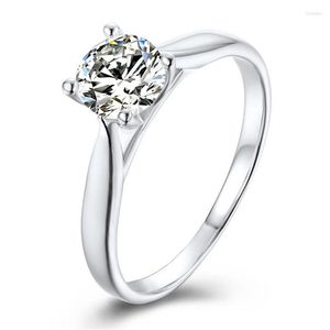 Cluster Ringen ANZIW Vier Gaffel 925 Sterling Zilveren Moissanite Diamant 5mm Solitaire Ronde Bruiloft Engagement Vrouwen Jewelry270c