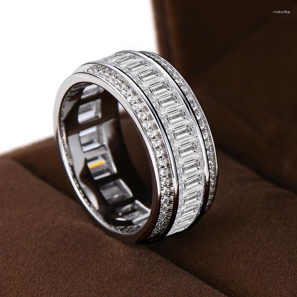 Anillos de racimo ANZIW Luxury 5A CZ Full Eternity Ring Band Plata 925 Wide Wedding Promise Para Mujeres Hombres Zircon Diamond Compromiso Joyería