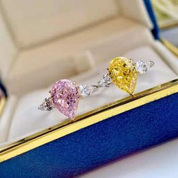 Cluster ringen Anziw Three Stone 4.0ct Geel/Pink Betrokkenheid voor vrouwen Sterling Silver Glanchy Gemaakte edelsteen sieraden trouwring